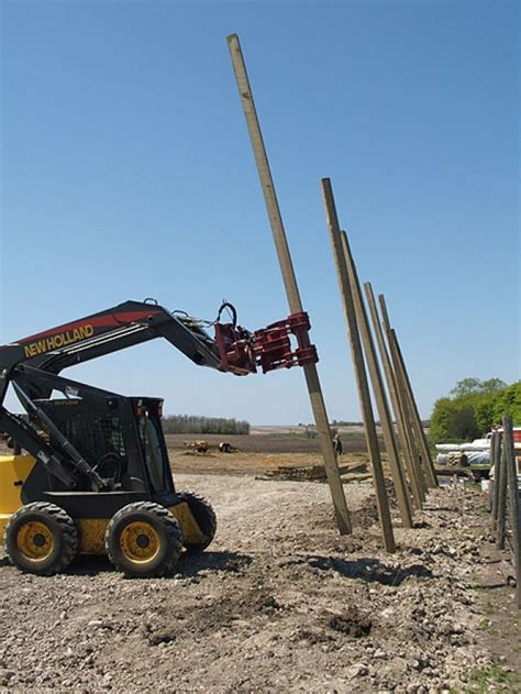 skid steer utility pole setter|skid steer pole tamper.